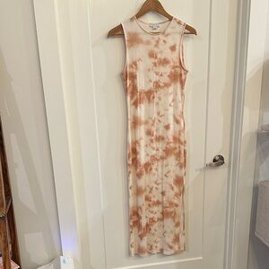 Gianni Bini Modal White and Light Brown Tie-Dye Midi Dress Size S